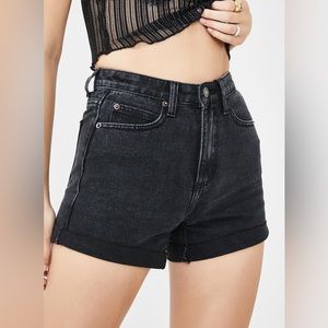 MOMOKROM Washed Black Roll Hem Mom Shorts
